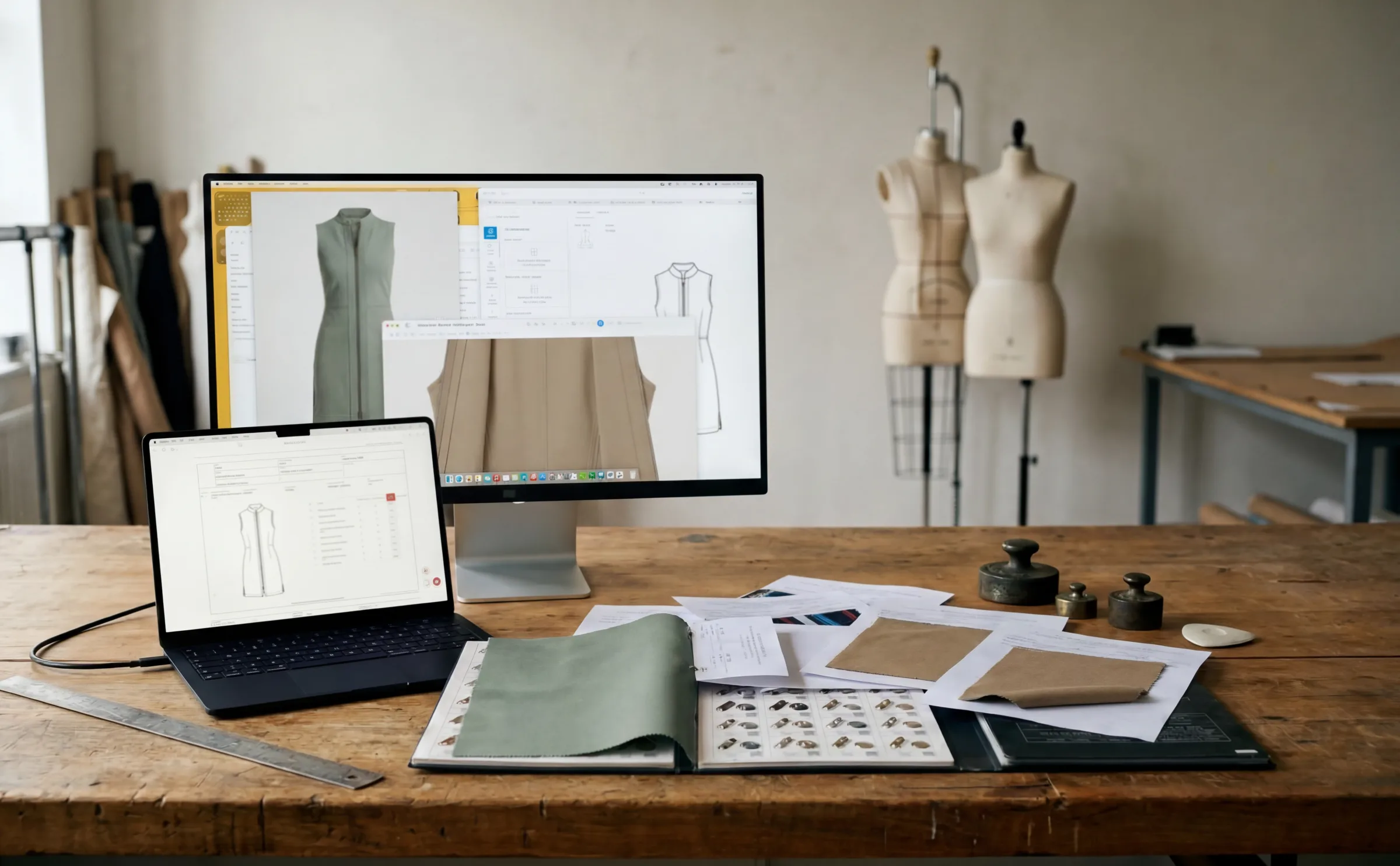 A fashion product developer's bench.
